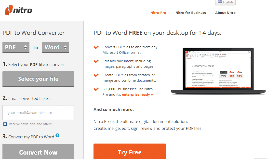 5. Nitro List of Top 10 Free PDF to Word Converter Tools