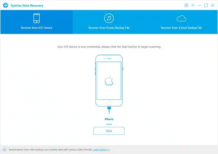 برنامج Syncios iOS Data Recovery لاستعادة الملفات المحذوفة مجانا