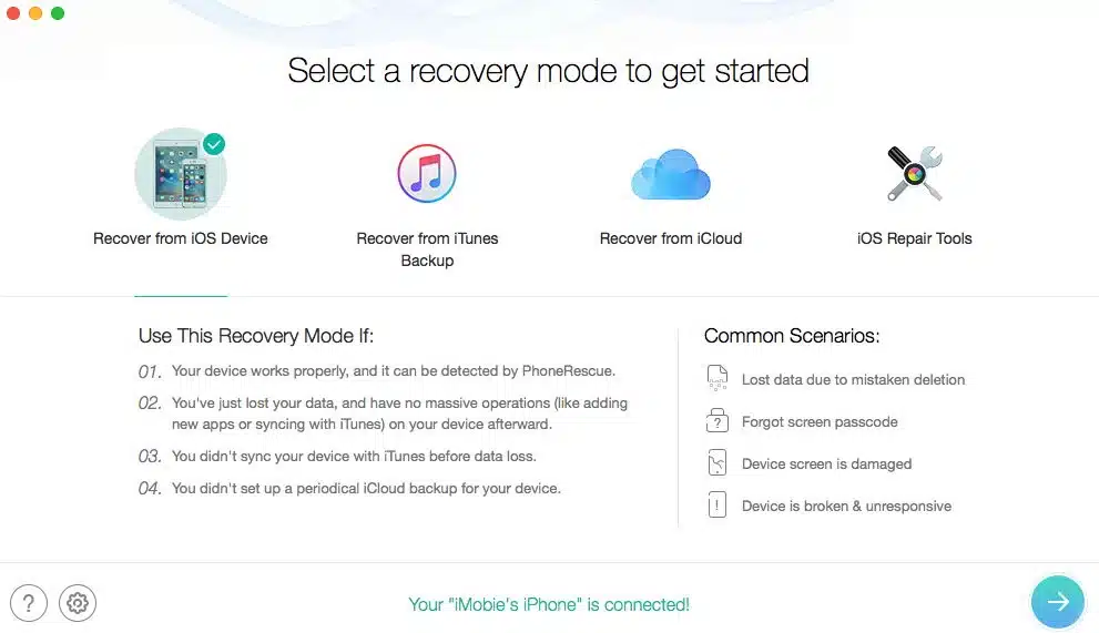 برنامج iMobie PhoneRescue برنامج استعادة الملفات المحذوفة من الايفون بعد الريستور